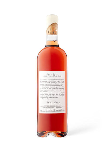 Aasha Wines - 2020 Pinot Noir Rose - Better Days - Back of wine bottle