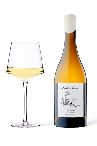 Aasha Wines - 2017 Viognier - The Savant - wine bottle with a glass of white wine