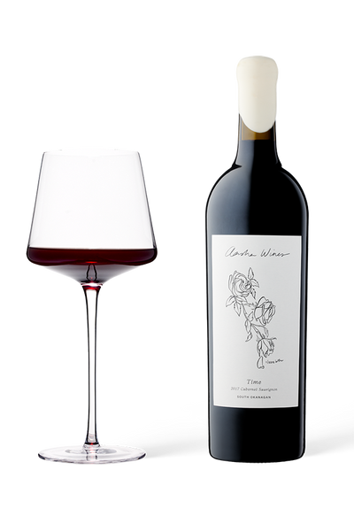 Aasha Wines - 2017 Cabernet Sauvignon - Time - wine bottle with a glass of red wine