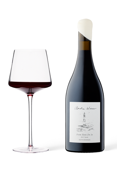 Aasha Wines - 2017 Syrah - From Here on In - wine bottle with glass of wine
