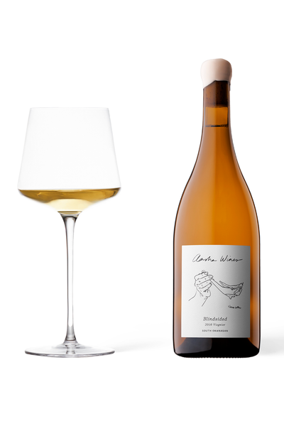 Aasha Wines - 2016 Viognier - Blindsided - wine bottle with a glass of white wine