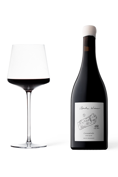 Aasha Wines - 2016 Syrah - Crosswinds - wine bottle with a glass of red wine