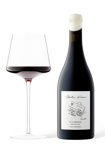 Aasha Wines - 2018 Pinot Noir - In a moment- wine bottle with a glass of red wine