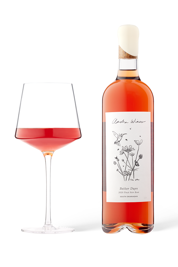 Aasha Wines - 2020 Pinot Noir Rose - Better Days - wine bottle with a glass of rose wine