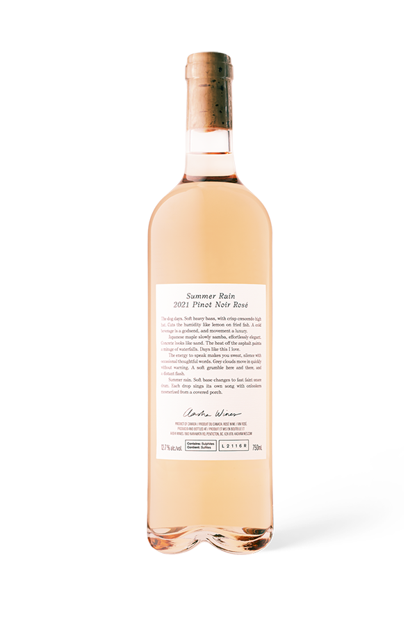 Aasha Wines - 2021 Pinot Noir Rose - Summer Rain - Back of wine bottle