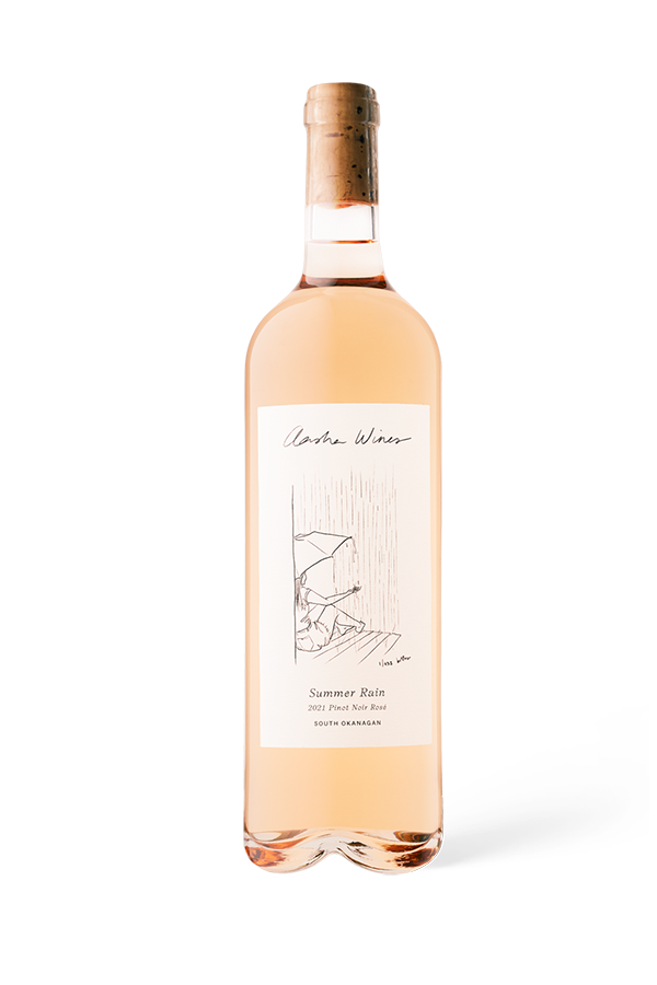 Aasha Wines - 2021 Pinot Noir Rose - Summer Rain - Front of wine bottle