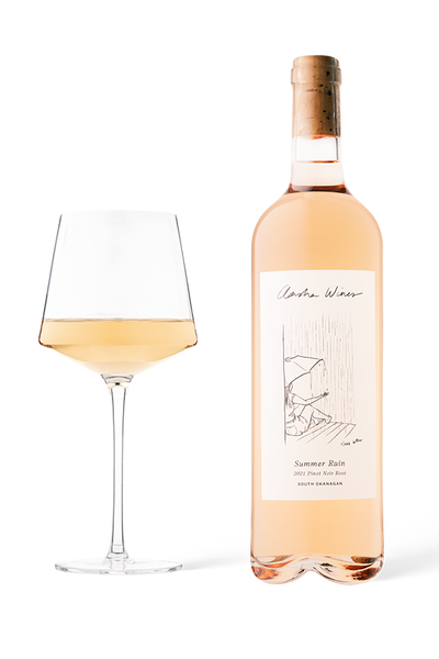 Aasha Wines - 2021 Pinot Noir Rose - Summer Rain - wine bottle with a glass of rose wine