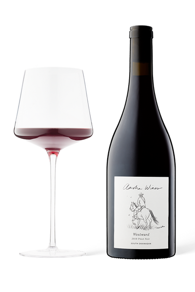 Aasha Wines - 2019 Pinot Noir - Westward - wine bottle with a glass of red wine