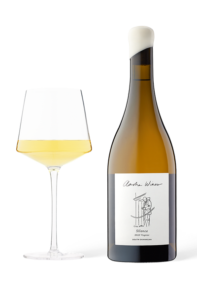 Aasha Wines - 2019 Viogner - Silence - wine bottle with a glass of white wine