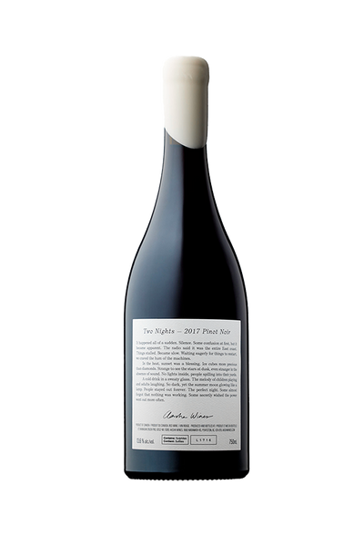 Aasha Wines - 2017 Pinot Noir - Two Nights - Back of wine bottle