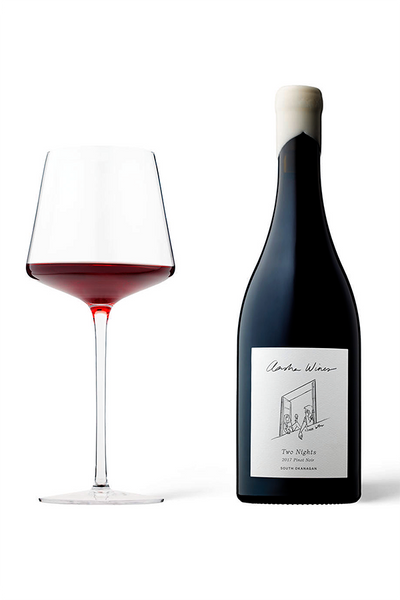 Aasha Wines - 2017 Pinot Noir - Two Nights - wine bottle with a glass of red wine